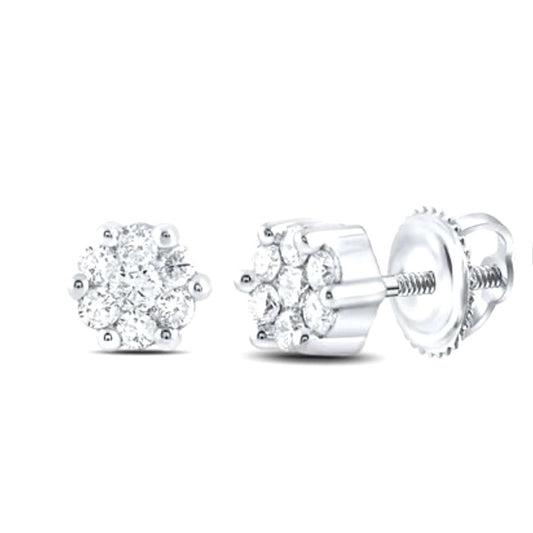 10K White Gold 1/6ctw Round Flower Cluster Diamond Earrings