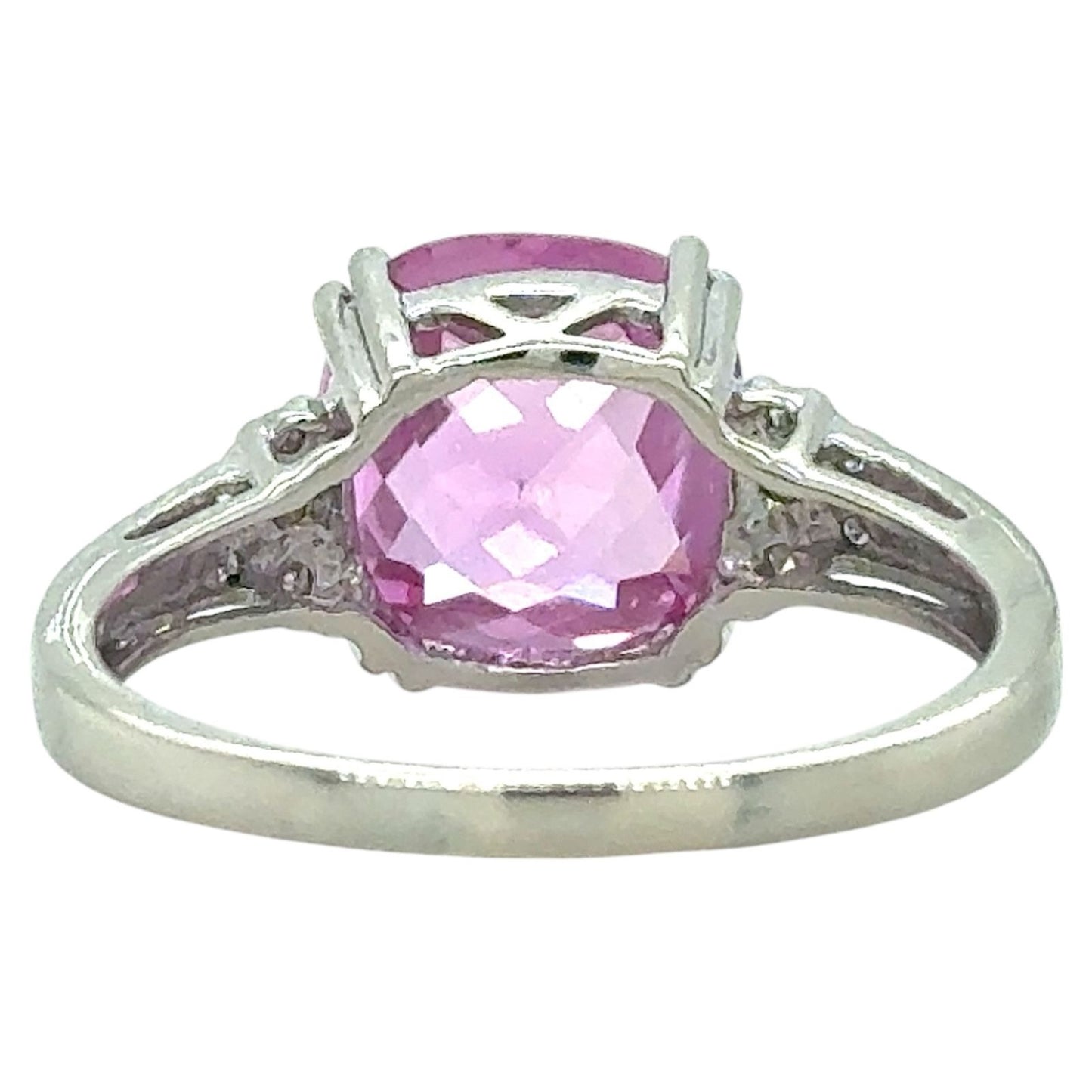 Created Pink Sapphire & Diamond 10k White Gold Ring 3.8g Size 9.5
