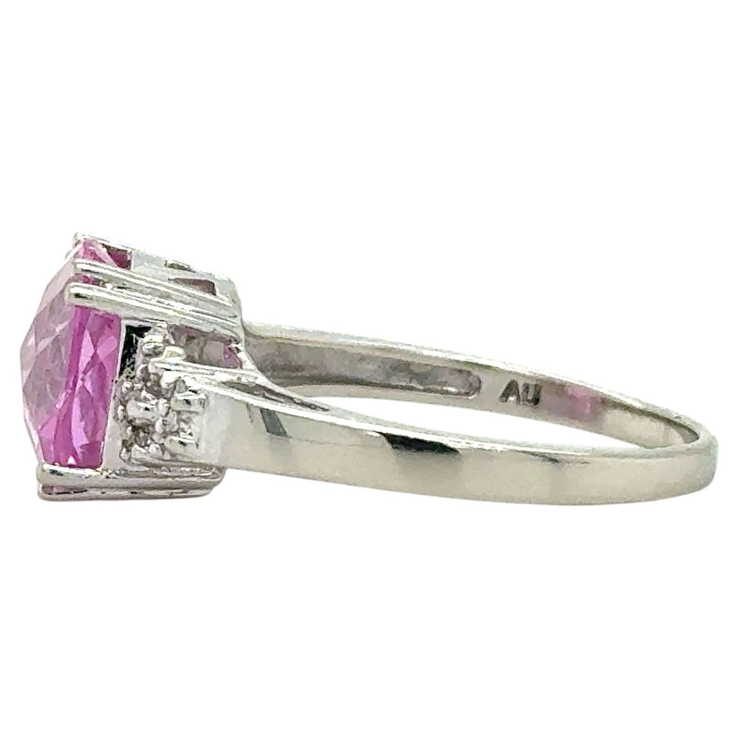Created Pink Sapphire & Diamond 10k White Gold Ring 3.8g Size 9.5