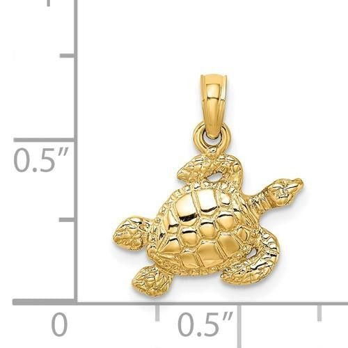 14k Yellow Gold Textured Sea Turtle Pendant Charm