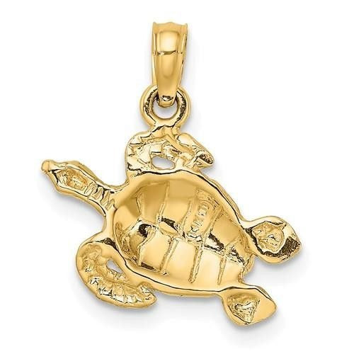 14k Yellow Gold Textured Sea Turtle Pendant Charm