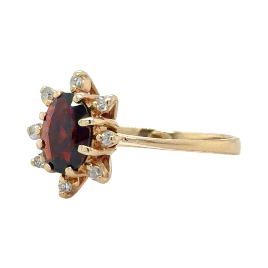 Garnet & Diamond 14k Yellow Gold Ring 2g Size 5.5