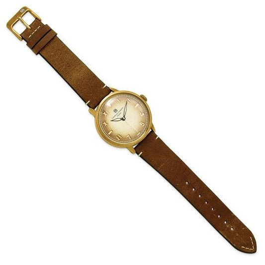 Charles-Hubert Paris Mens Gold-Tone Watch With Brown Leather Strap & Limited Lifetime Warranty