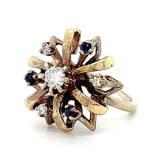 1/4ctw Diamond & Sapphire 14k Two-Tone Gold Ring 5.2g Size 3.75