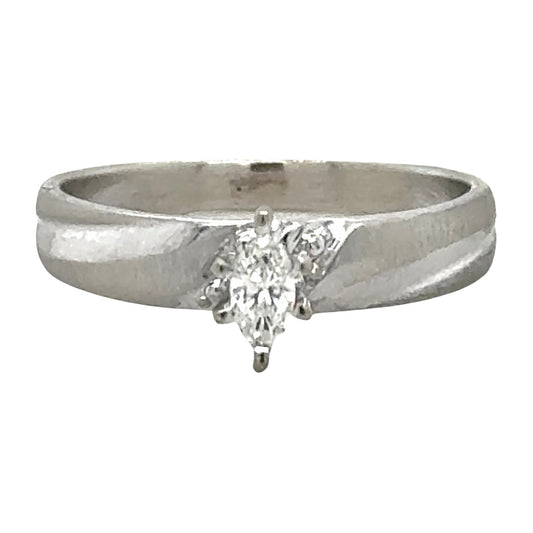 1/5ct Diamond Marquise Solitaire 10k White Gold Engagement Ring 2.6g Size 7.75