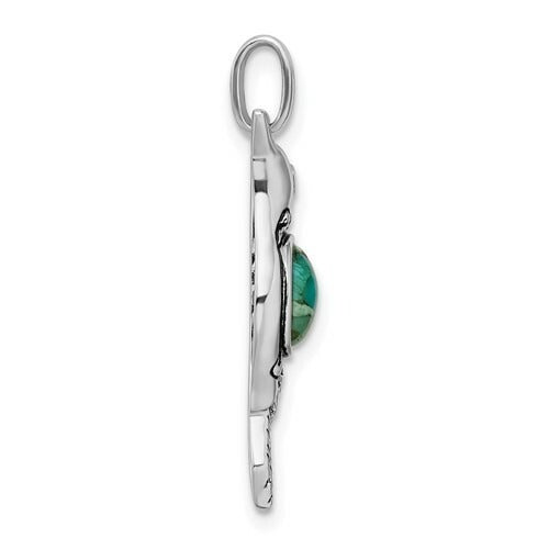 Sterling Silver Rhodium Oxidized Recon Turquoise & CZ Detailed Hummingbird Pendant