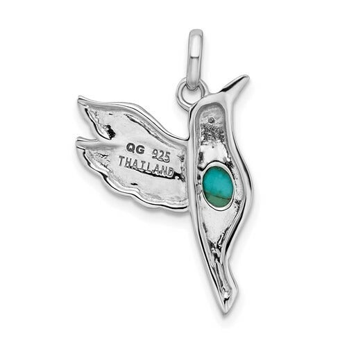 Sterling Silver Rhodium Oxidized Recon Turquoise & CZ Detailed Hummingbird Pendant
