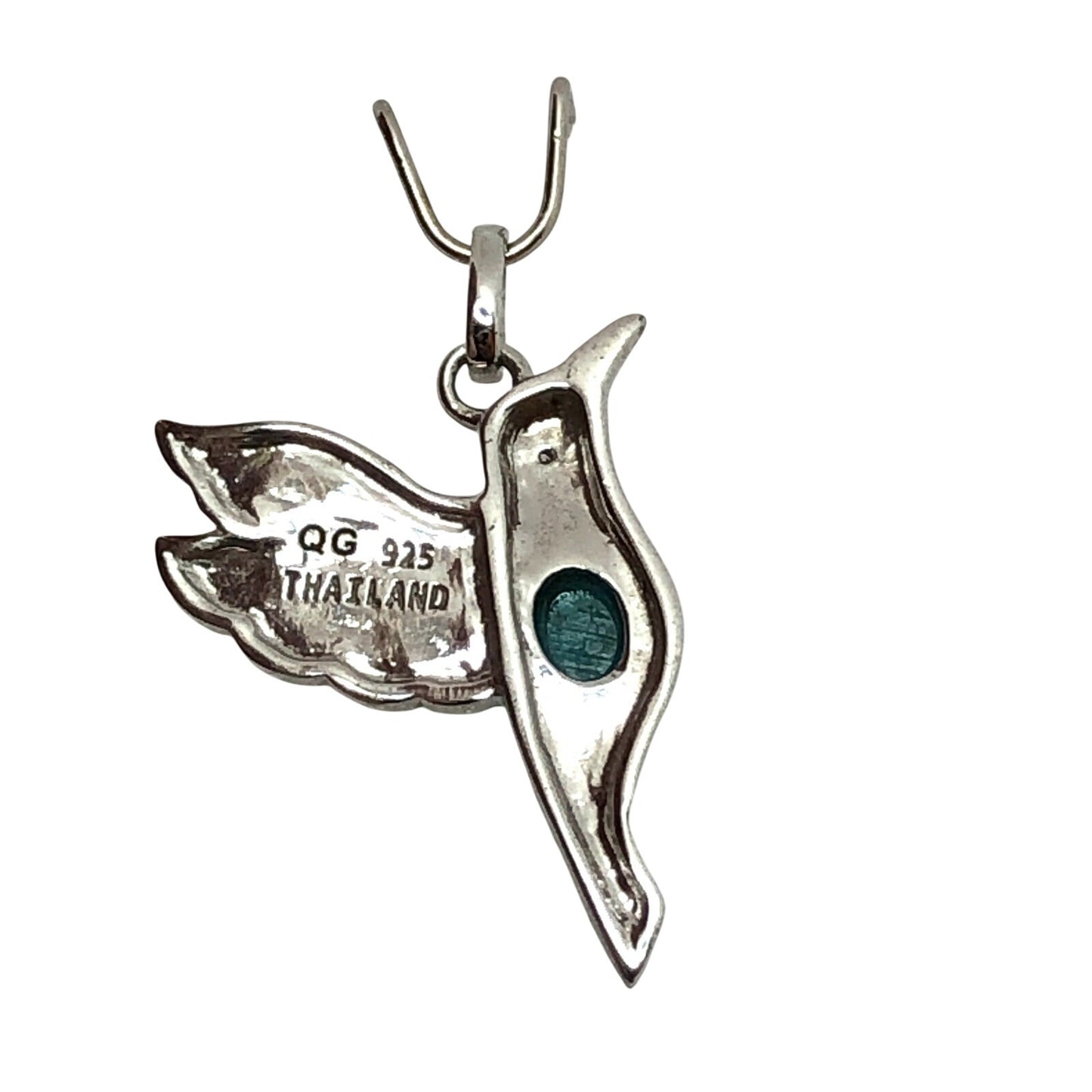 Sterling Silver Rhodium Oxidized Recon Turquoise & CZ Detailed Hummingbird Pendant