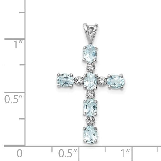 Sterling Silver & Aquamarine Cross Pendant