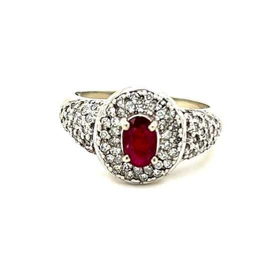 10K White Gold Ruby & Diamond Ring 3.7g Size 6.5