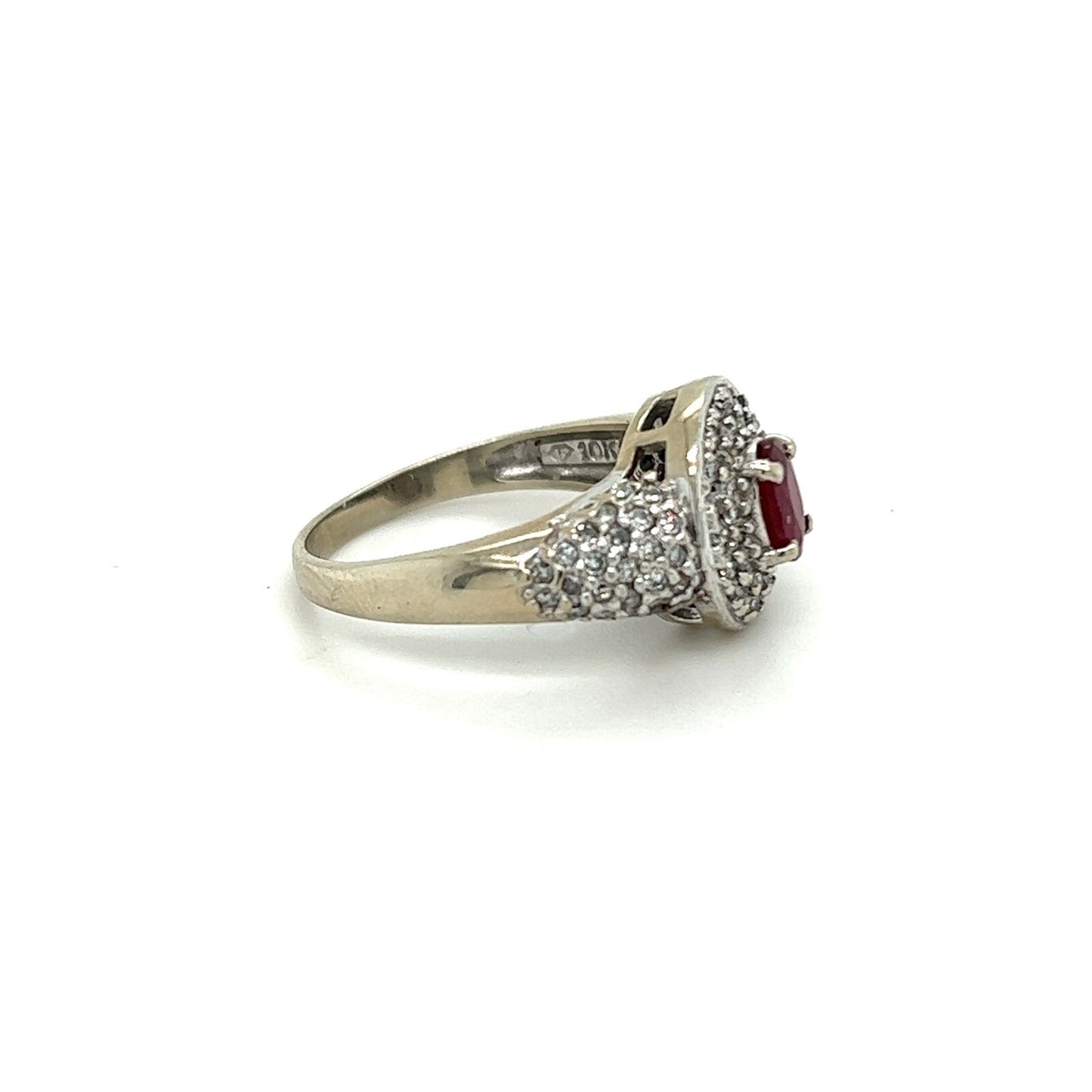 10K White Gold Ruby & Diamond Ring 3.7g Size 6.5