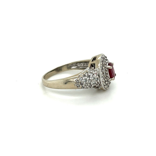 10K White Gold Ruby & Diamond Ring 3.7g Size 6.5