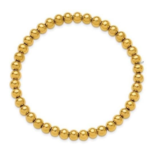 Chisel Stainless Steel Polished Yellow IP-Plated 6mm Beaded Stretch Bracelet 7.75 Inch