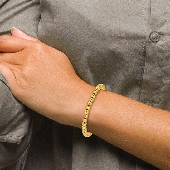 Chisel Stainless Steel Polished Yellow IP-Plated 6mm Beaded Stretch Bracelet 7.75 Inch