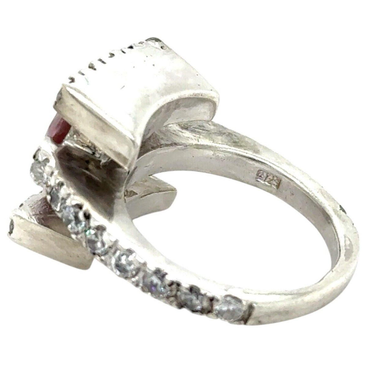 Pink Cubic Zirconia Solitaire w/ Accents Ring .925 Sterling Silver 11.2g Size 7