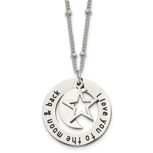 Chisel I LOVE YOU TO THE MOON and BACK Moon and Star Pendant  20in Beaded Chain