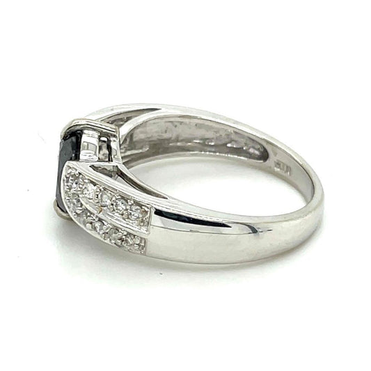 1ct Black & .30ctw White Diamond Ring In 10k White Gold 3.8g Size 7
