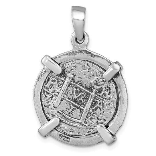 Sterling Silver Rhodium-plated Polished and Antiqued Medieval Coin Pendant