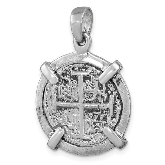 Sterling Silver Rhodium-plated Polished and Antiqued Medieval Coin Pendant