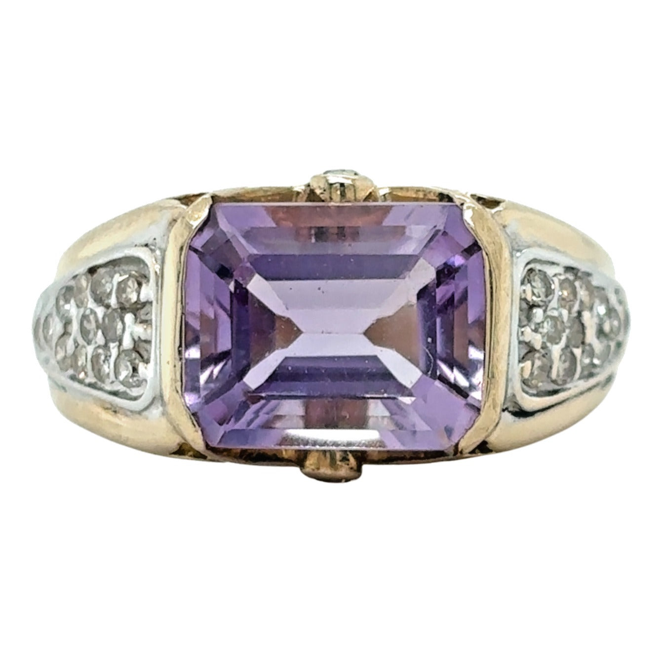 10k Yellow Gold Amethyst 1/4ctw Diamond Size 7 Ring 4.6g