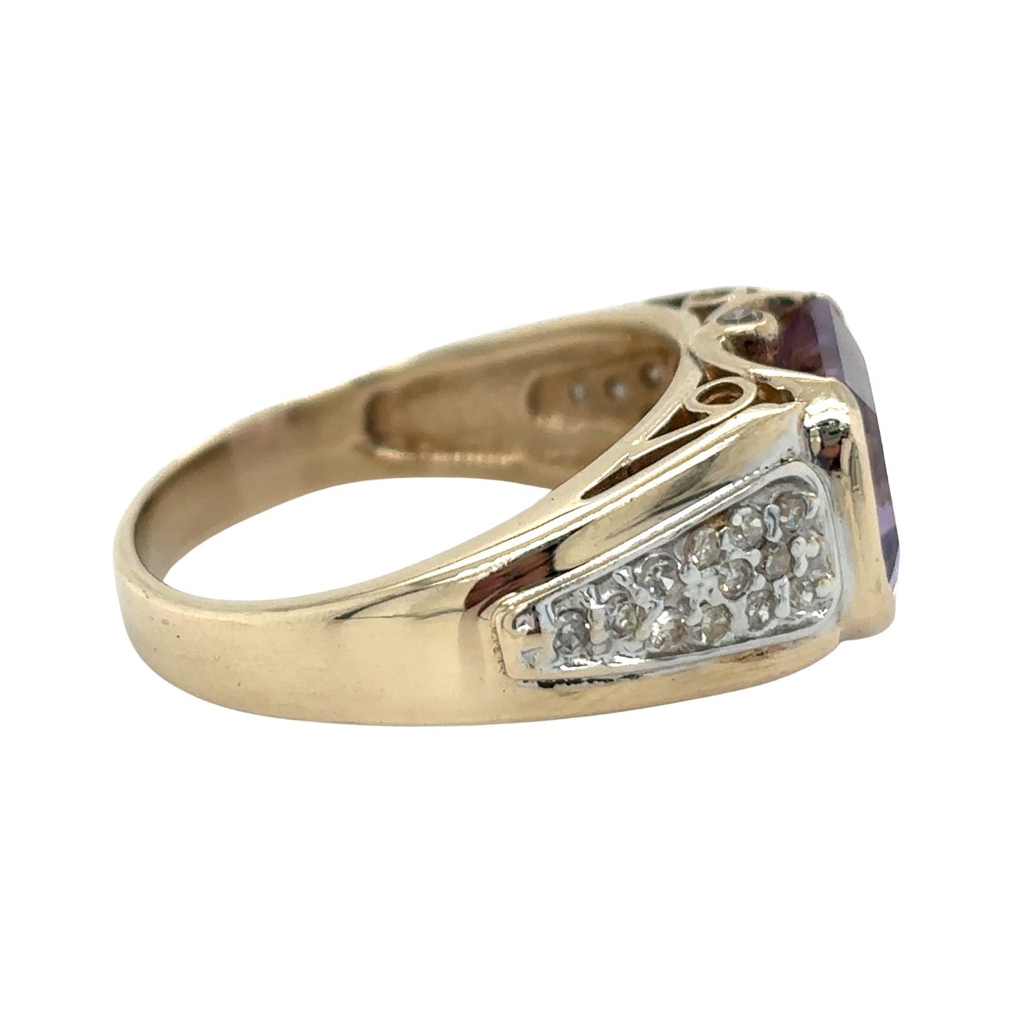 10k Yellow Gold Amethyst 1/4ctw Diamond Size 7 Ring 4.6g