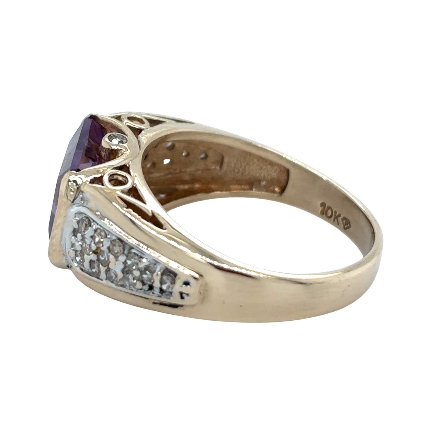 10k Yellow Gold Amethyst 1/4ctw Diamond Size 7 Ring 4.6g