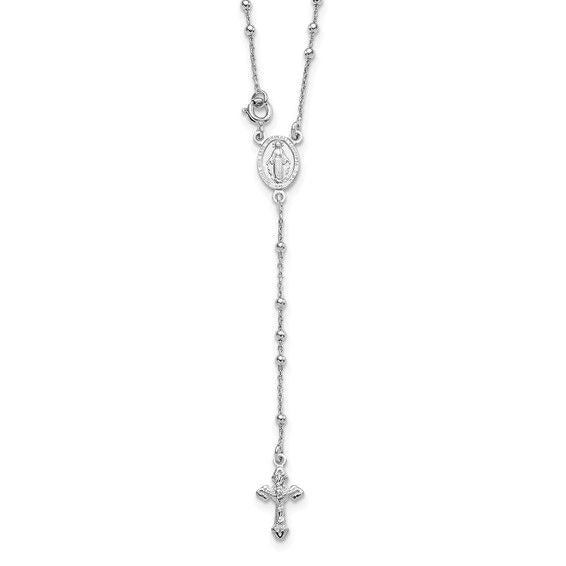Sterling Silver Rhodium Plated 18-Inch Rosary Necklace