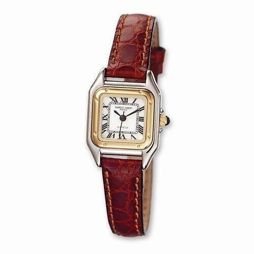 NEW Ladies Charles Hubert Leather Band White Dial Retro 24mm Watch