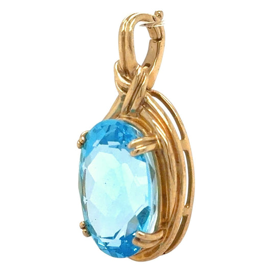 Oval Blue Topaz 10k Yellow Gold Pendant 5.2g