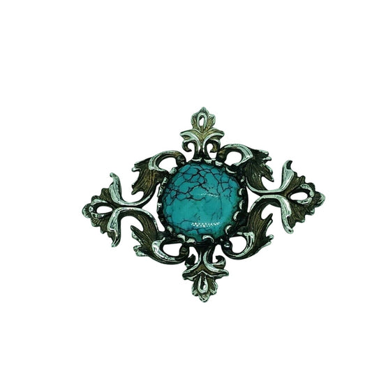 Vintage Turquoise Pendant Pin .925 Sterling Silver 14.5g