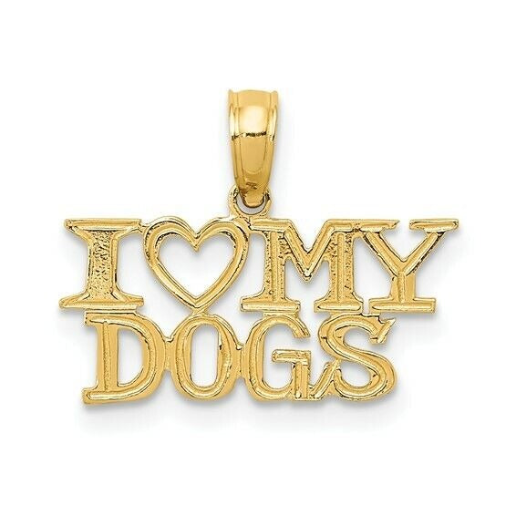 I Love My Dogs Pendant Charm 14K Yellow Gold Heart Design