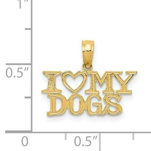 I Love My Dogs Pendant Charm 14K Yellow Gold Heart Design