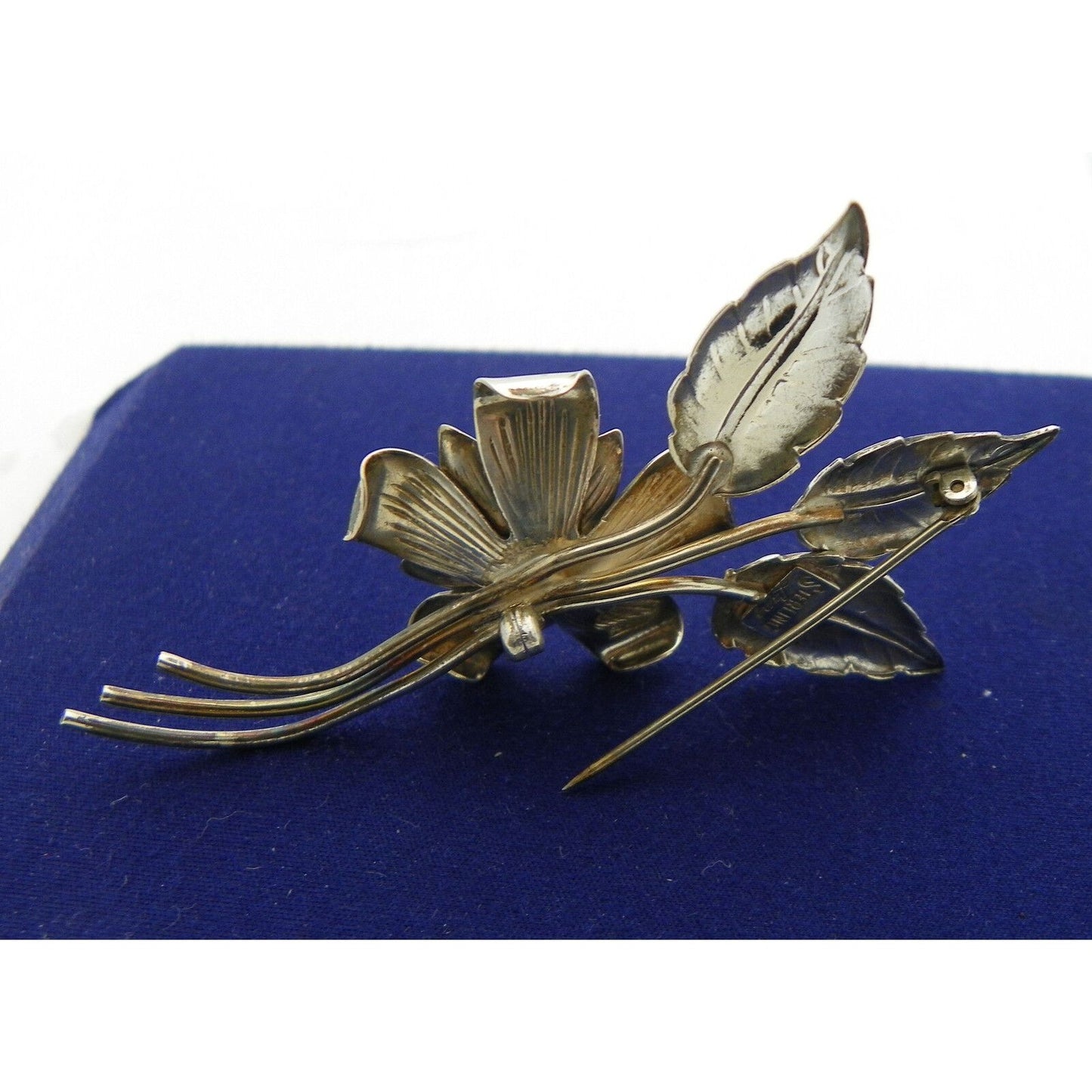 Vintage Sterling Silver Flower Leaf Brooch Pin 11.6g Unique Design