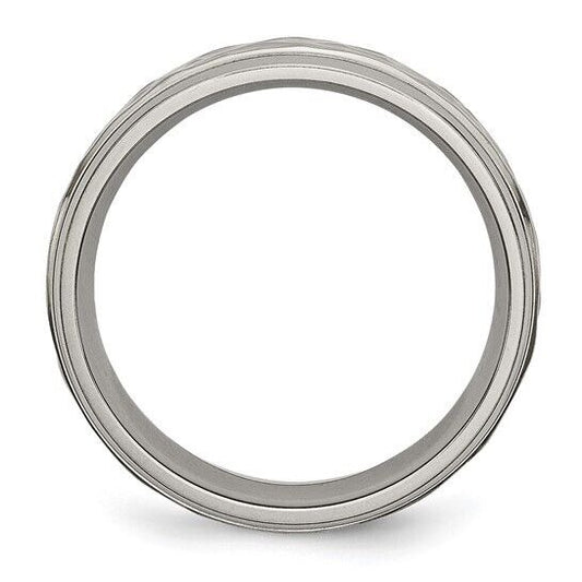 Chisel Titanium Polished and Hammered 7mm Grooved Edge Band Ring Size 10
