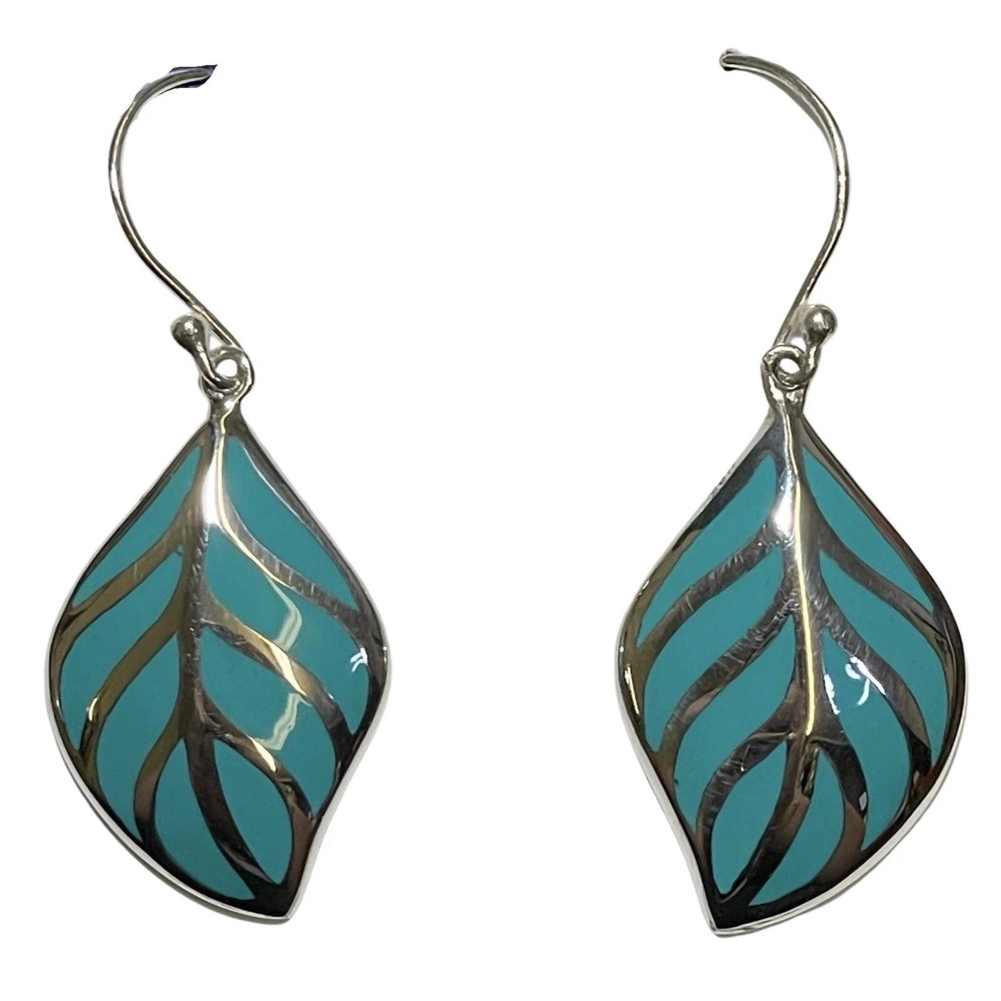 Sterling Silver Green Turquoise color Leaf Earrings