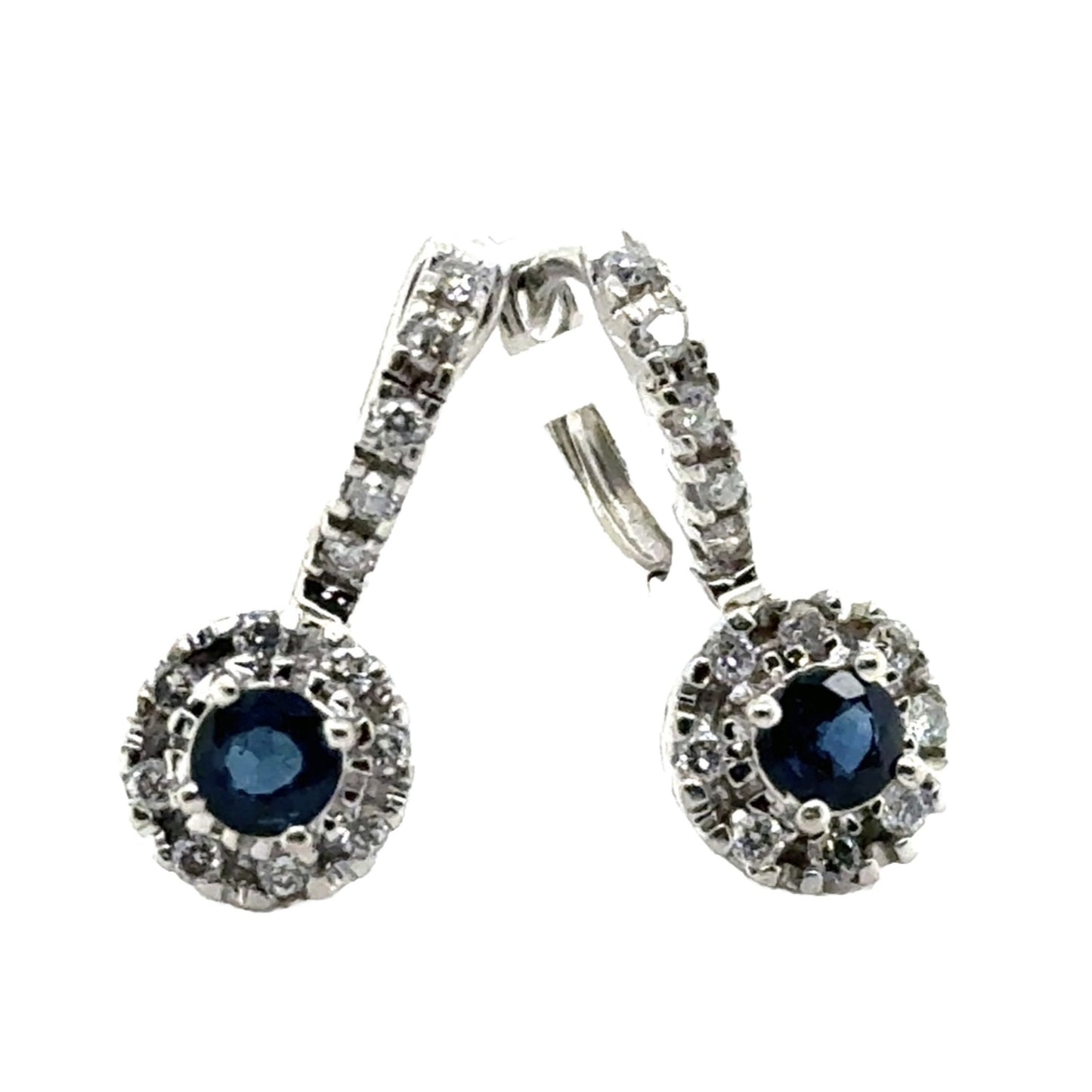 14K White Gold Sapphire & Diamond Dangle Earrings 3g