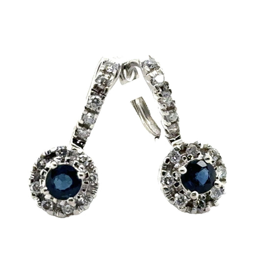 14K White Gold Sapphire & Diamond Dangle Earrings 3g