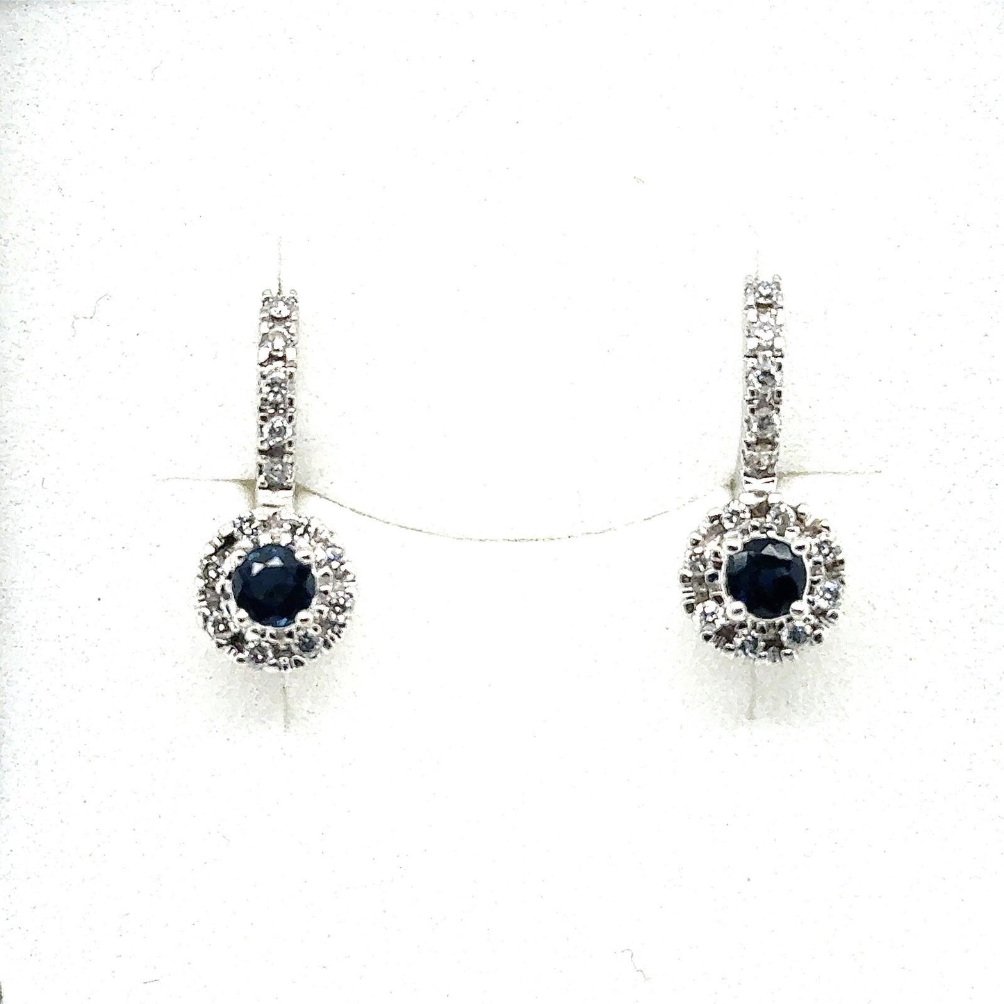14K White Gold Sapphire & Diamond Dangle Earrings 3g