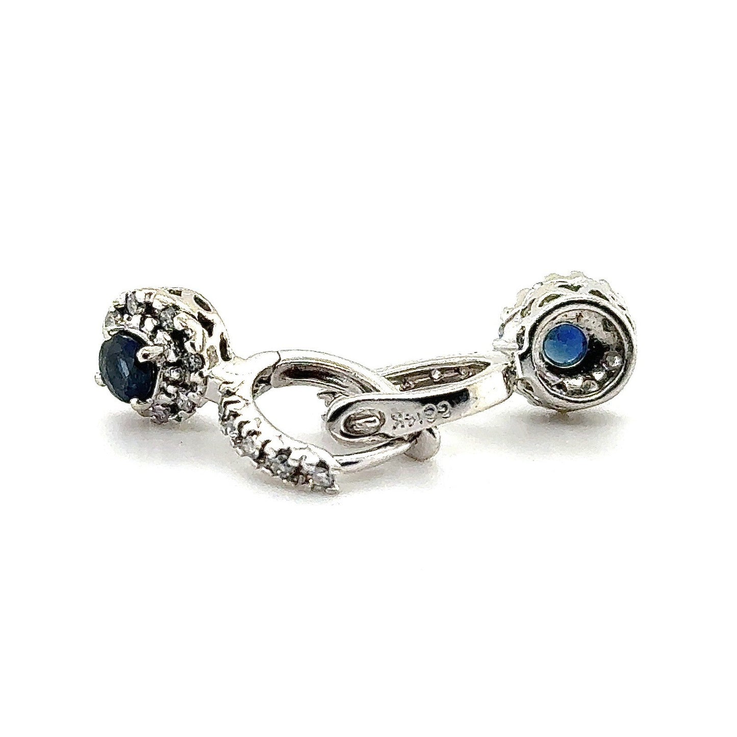 14K White Gold Sapphire & Diamond Dangle Earrings 3g