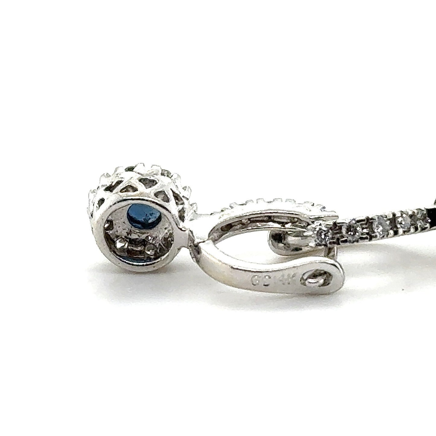14K White Gold Sapphire & Diamond Dangle Earrings 3g