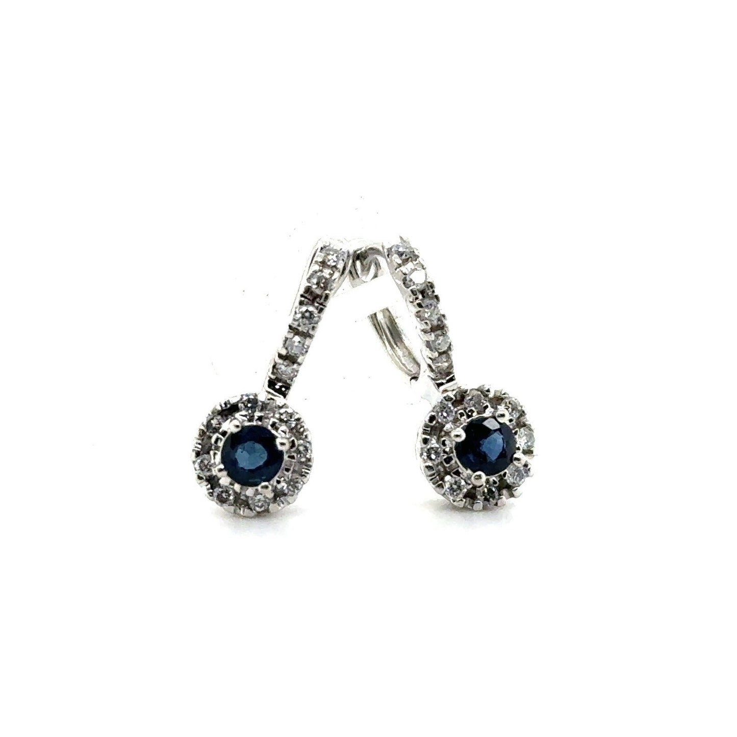 14K White Gold Sapphire & Diamond Dangle Earrings 3g