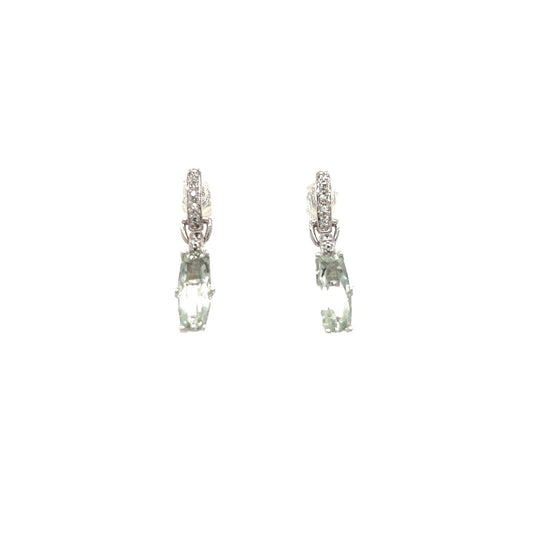 14K White Gold Imitation Aquamarine & Cubic Zirconia Dangle Earrings 4.2g