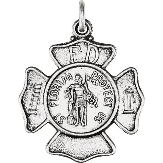 Sterling Silver St. Florian Fireman Medal Necklace Pendant