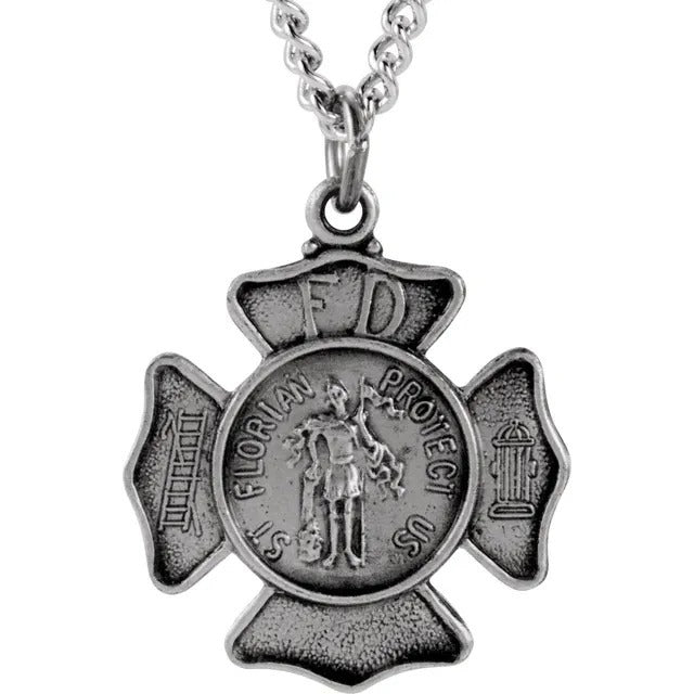 Sterling Silver St. Florian Fireman Medal Necklace Pendant