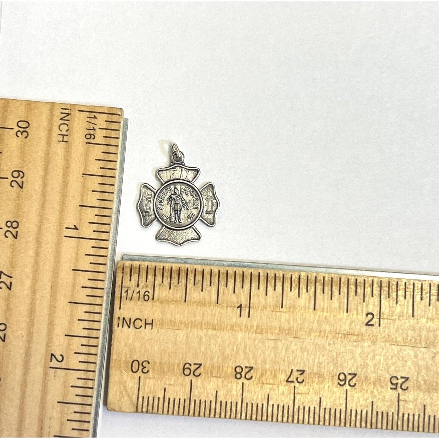 Sterling Silver St. Florian Fireman Medal Necklace Pendant