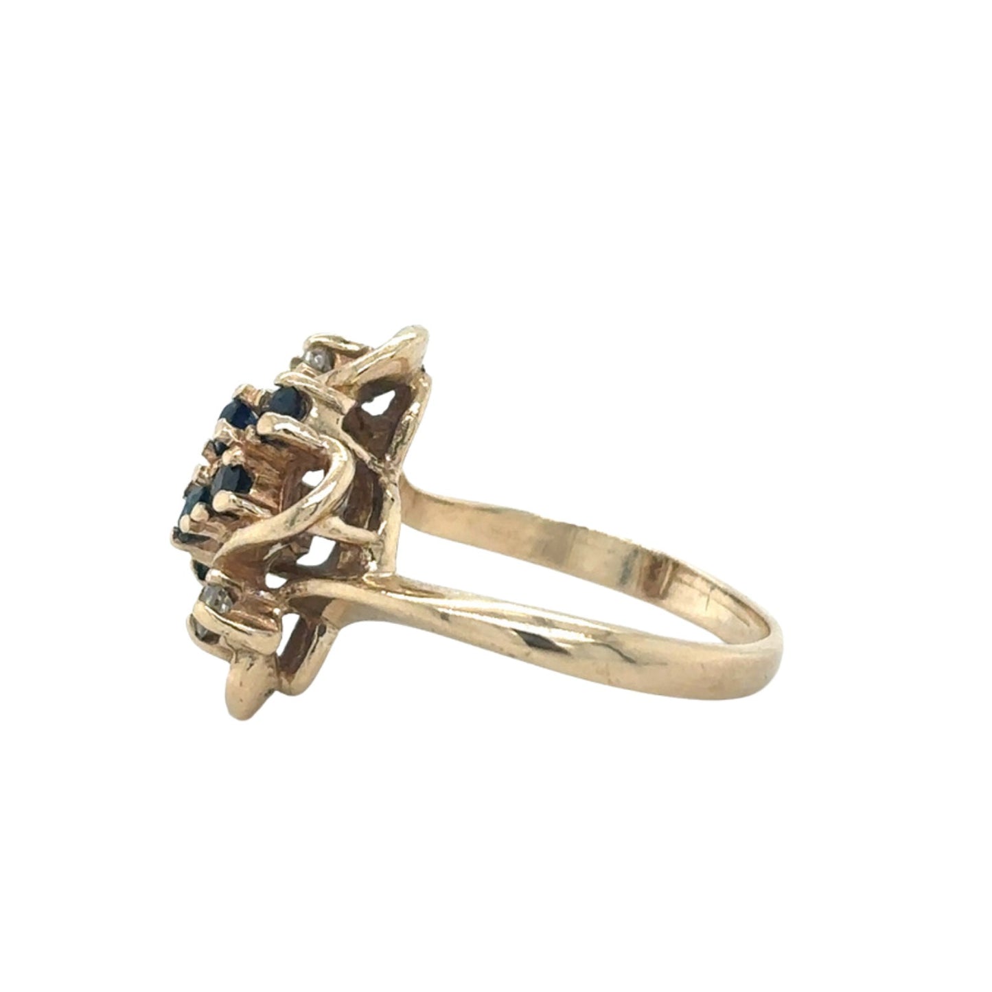 14k Yellow Gold Sapphire with Diamond Accents Size 4 Ring 3.7g