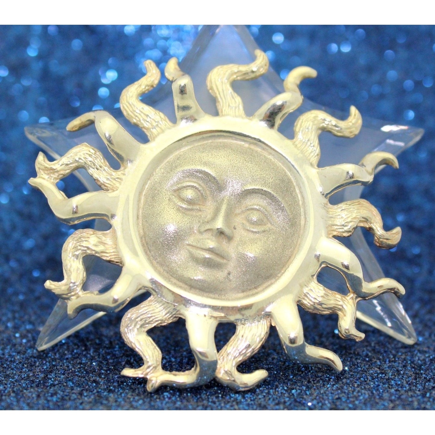 Sterling Silver Sun Face Pendant/Pin 2 1/8" Diameter Solid .925 Silver 22.8g