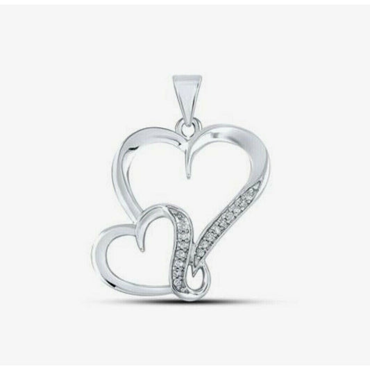 Sterling Silver & Diamond Double Heart Pendant 1/10 Ctw