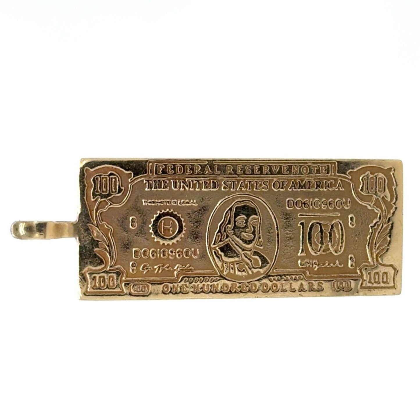$100 Bill 14k Yellow Gold Pendant 6.0g