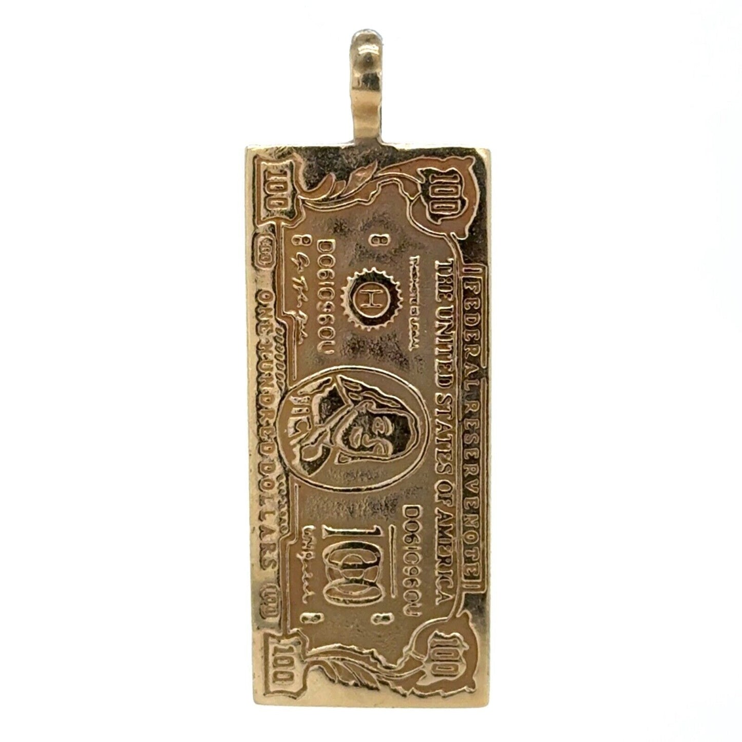 $100 Bill 14k Yellow Gold Pendant 6.0g